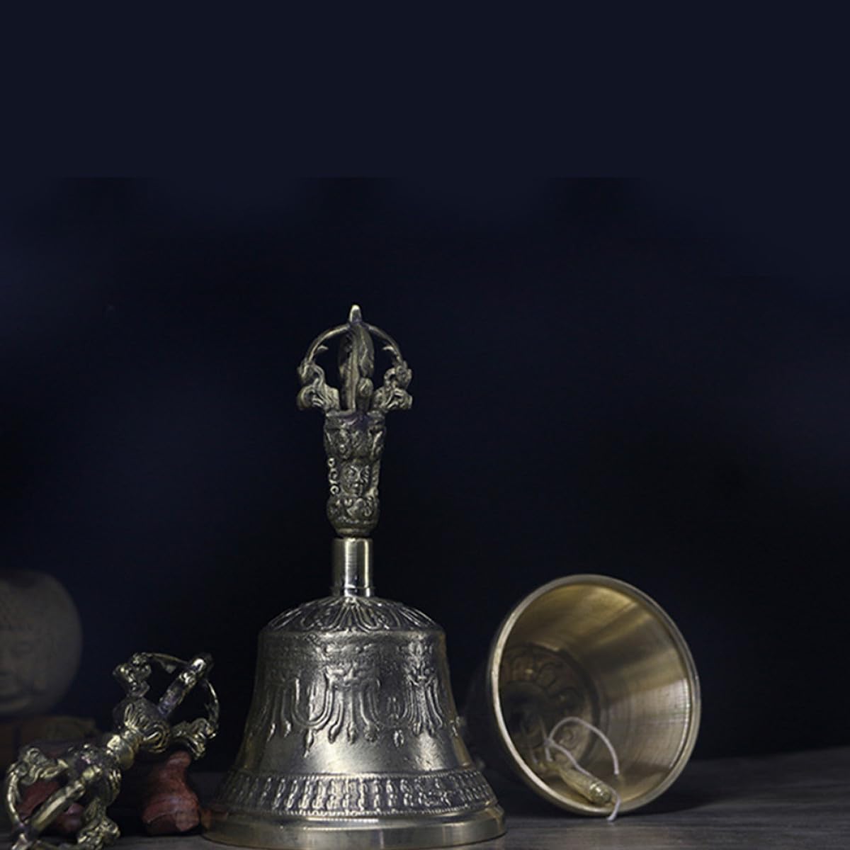 TOYANDONA Campanello Tibetano in Ottone Manico Staccabile, Campanello Mano Decorativo a Cinque Fili per Meditazione, Facilmente Impugnabile, Uso per Decorazione e Regalo