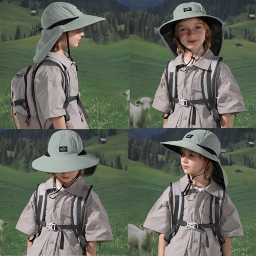 Image of ZOORON Kids Sun Hat with Neck Flap UPF 50+ UV Protection Wide Brim Breathable Fishing Safari Beach Summer Hat for Boys Girls