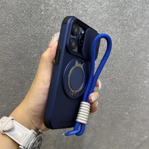 Coque iPhone 12 cordon bleu pour garder les mains libres en voyage avec support magnétique auto