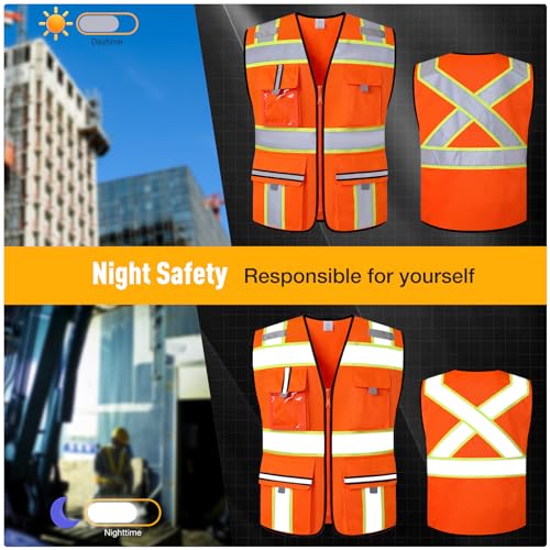 Image of Class 2 Safety Vest with Zipper Front and multiple Pockets, High Visibility Vest, Meets ANSI /ISEA Standards