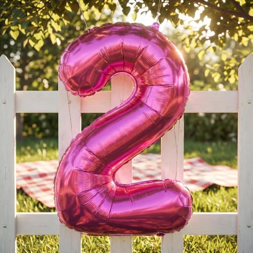 Image of YPSelected 32 Inch Large Foil Helium Number Balloon Birthday Wedding Party 0-9 (Rose Red, 2)