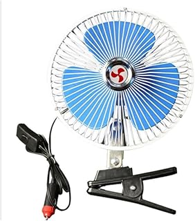 مروحة 6 بوصة أزرق في نيكل بمشبك وزر تشغيل على ولاعة السيارة 12 فولت