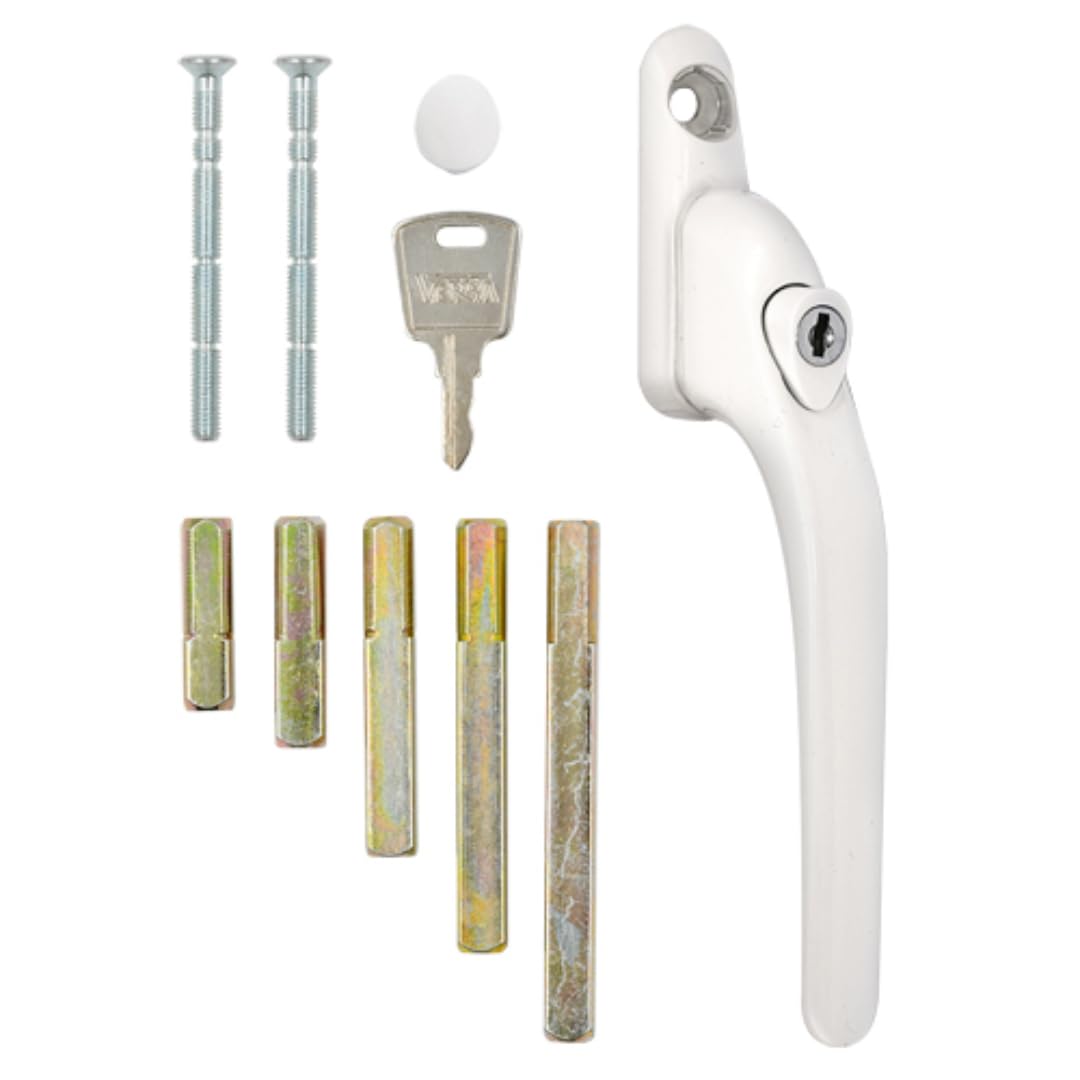 Versa White Versa® Inline Upvc Window Handles For Upvc Windows, Key Locking Espag Window Locks Handle For Double Glazing, Upvc Window Handle, X5 Spindles, Multi-Spindle And Universal Fitting (1, )