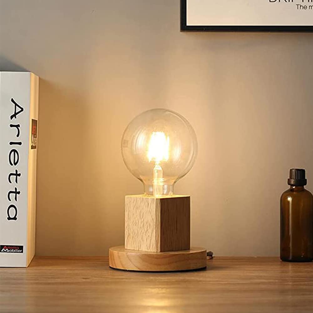 Lámparas de Escritorio Lámpara de mesilla pequeña con Base de Madera E27 60W Dormitorio salón (sin Bombilla)