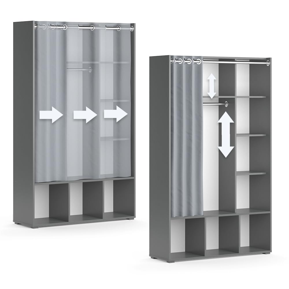 Armoire De Rangement Luigi Gris 106x178cm - Avec 4 Boîtes Pliantes - Vicco