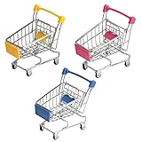 HAPY SHOP Mini Supermarket Handcart,3 Packs Mini Shopping Cart Shopping Utility Cart Mode Storage Toy Desk Organizers-Pink,Yellow,Blue