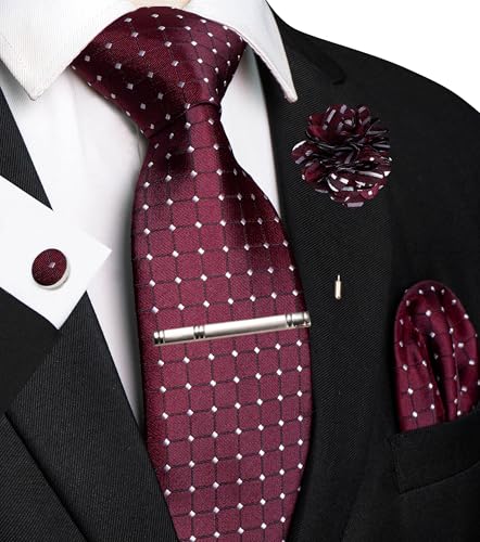 Image of JEMYGINS Mens Tie and Lapel Pin Necktie Pocket Square Cufflinks and Tie Clip Sets for Business Casual 5PCS