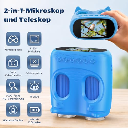 OAEBLLE 2in1 Kindermikroskop mit Fernglas, 1000X, 1080P HD, ab 3 Jahren – Ansicht 2