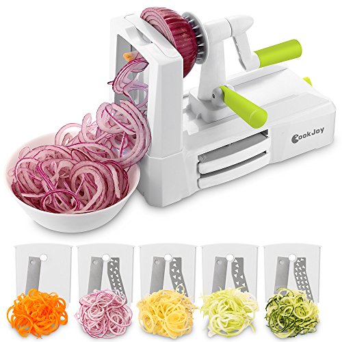CookJoy Cortador Corta Cortador de Verduras Cortador Espiral con 5 Cuchillas Insertadas para Frutas y Verduras
