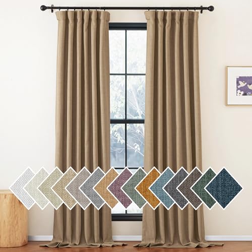NICETOWN Thick Linen 100% Blackout Curtains 84 inch Length 2 Panels, Pinch Pleated Room Darkening Thermal Curtains Sound Reducing Window Treatments for Bedroom/Living Room, Angora, W50 x L84