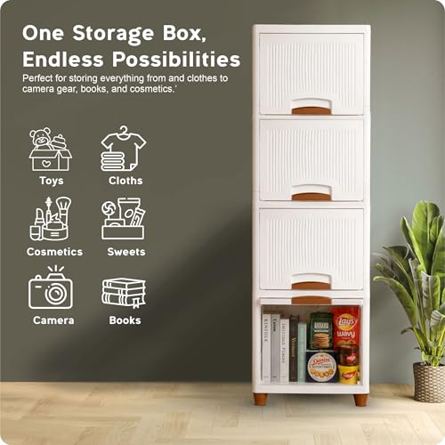 Image of TEKCOOL Plastic Wardrobe for Clothes : Versatile Plastic Cupboard for Storage Organizer & Organisers Storage Box for Ideal for Neat and Tidy Storage Solutions Almirah for Clothes (White, 4XL);