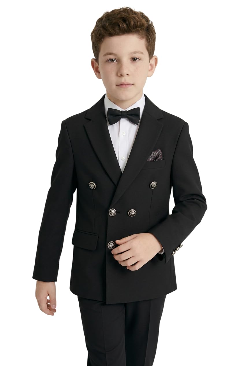 SIRRI Traje de Dos Piezas para niño Color Negro. Blazer Cruzado y pantalón de Vestir (se Venden por Separado).