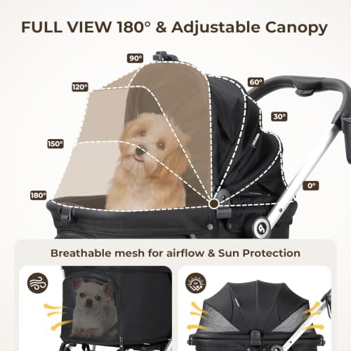 Image of T4 Pet Stroller for Small Medium Dogs, Cat Strollers for 2 Cats, 4 Wheels Folding Pet Stroller for Cats with Pad, Canopy and Cup Holder, Black