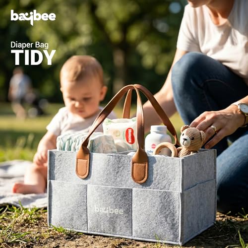 Image of BAYBEE Tidy Stylish & Modern Diaper Bag for Mothers for Travel | Large Capacity Storage Diaper Bag | Strong & Sturdy Baby Organizer Storage | Portable Diapers Caddy Organizer (Light Grey)