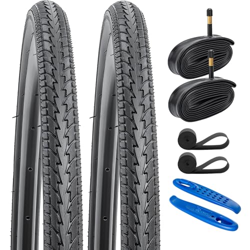 YunSCM 2er-Pack 700C Fahrradreifen 700x35C 28x1.40 Reifen 37-622 und 700C Fahrradschläuche Schrader-Ventil AV48mm kompatibel 700x32C 700x35C 700x36C 700x38C (34/40-622) Fahrradreifen und Schläuche