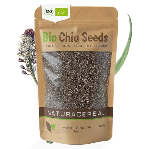 Chia Samen Bio 1 kg – Naturacereal Bio Chiasamen – Vegan, glutenfrei & ballaststoffreich – Hochwertiges Superfood mit Omega-3 & pflanzlichem Protein – perfekt für Smoothies, Müsli & Backen