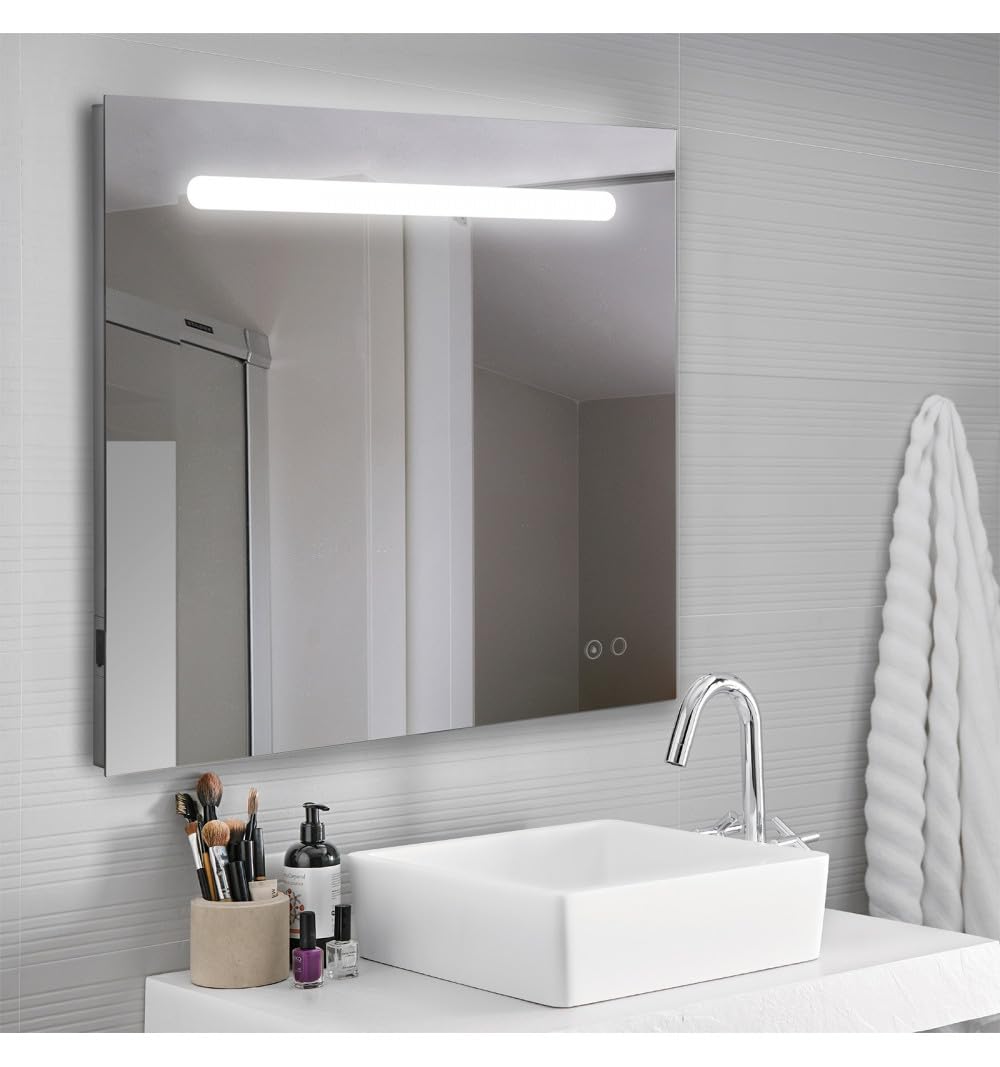 Aplike - Espejo Baño 100 x 80 cm con Luz LED, Antivaho, Sensor Táctil de Encendido y 2 Puertos USB, IP44, Luz Blanca Fría (5700K) - Espejo Álava