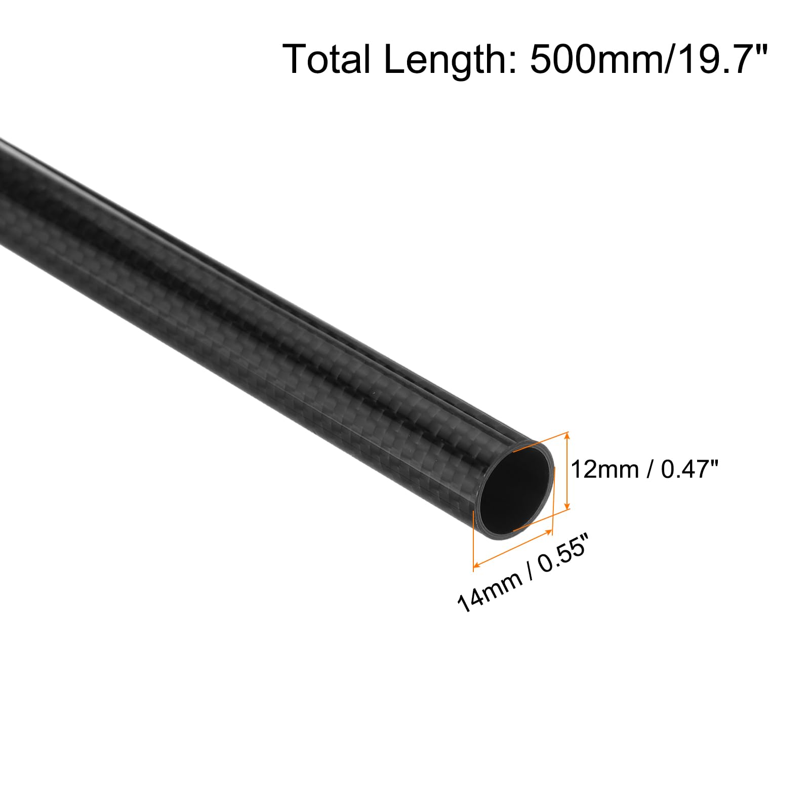 QUARKZMAN 4 Stücke Kohlefaserrohre 12 x 14 x 500mm Leinwandbindung Glänzende Oberflächenstange 3K Rollgewickelte Kohlenstoffrundrohre für RC-Flugzeug Quadcopter Multicopter