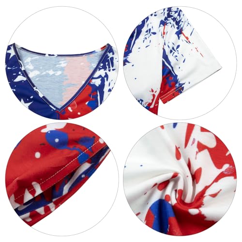 Image of MYHALF 4th of July Patriotic Dress for Women - American Flag V Neck T Shirt Dress Red White and Blue Summer Dresses