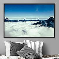 Framed Canvas Wall Art Snow Mountain Cool Expressive Farmhouse/Country Landscape Mountain Top Multicolor Photography Portrait Realism - 16x24 inches