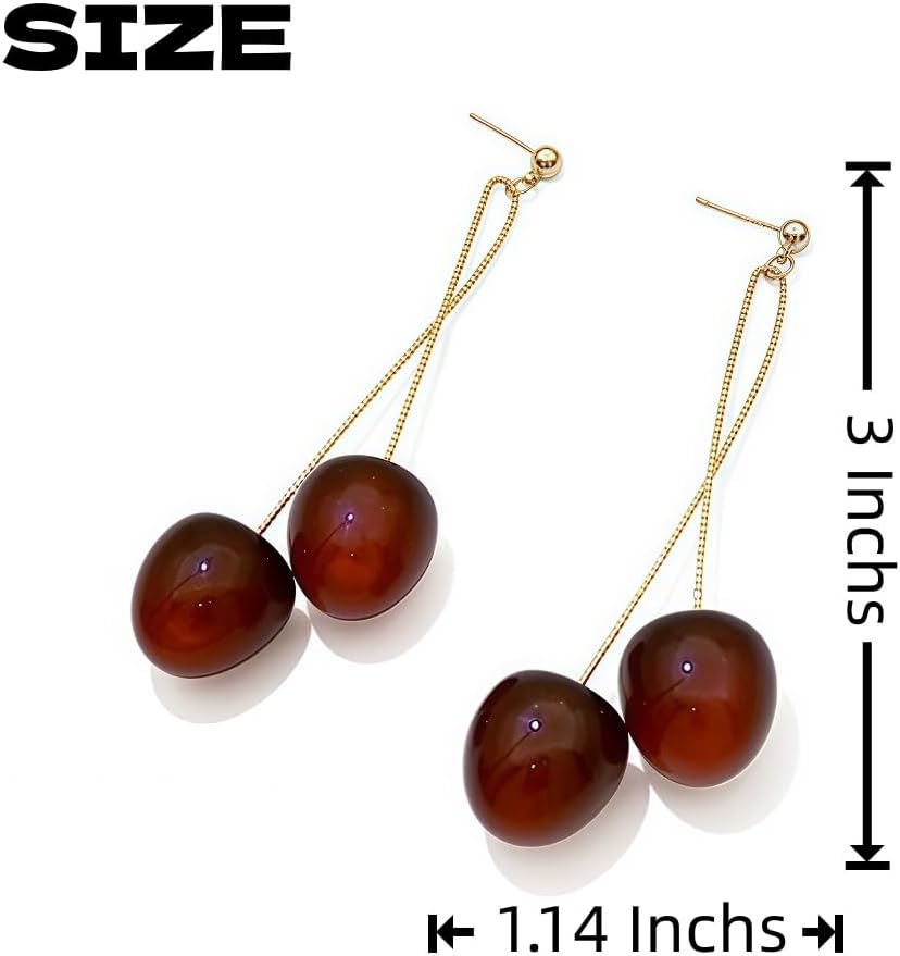 Cherry Earrings Long Dangle Style Double Cherry Fashion Statement Jewelry Gold Plated Cute Fruit Drop Earrings for Women - Image 2