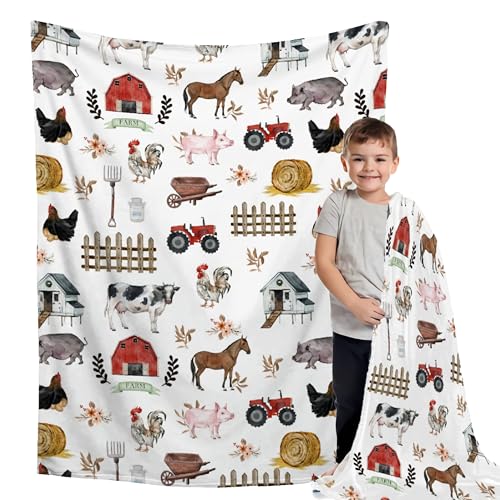 Image of Buyyet Farm Animal Blanket,Farmhouse Barn Neutral Baby Blanket for Boy Girl,Nursery Cow Chicken Pig Sheep Fleece Swaddle Receiving Blanket, Soft Newborn Toddler Kid Crib Bedding 30''x40''for Baby