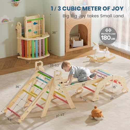 Image of BlueWood 2024 8-in-1 Pikler Triangle Climbing Set Toddler Toys Indoor Baby Jungle Gym Climber Playground for Kids - Rainbow