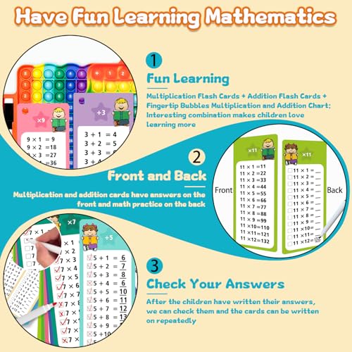 Image of Addition Flash Cards+Multiplication Flash Cards + Fingertip Bubbles Toy, Interesting Math Combination, Math Games for Children Aged 3 +