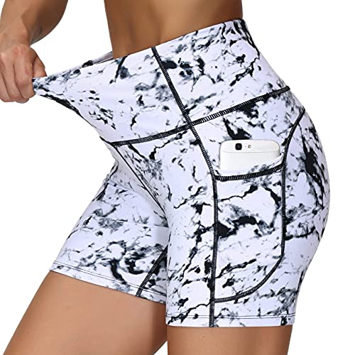 Image of THE GYM PEOPLE High Waist Yoga Shorts for Women's Tummy Control Fitness Athletic Workout Running Shorts with Deep Pockets