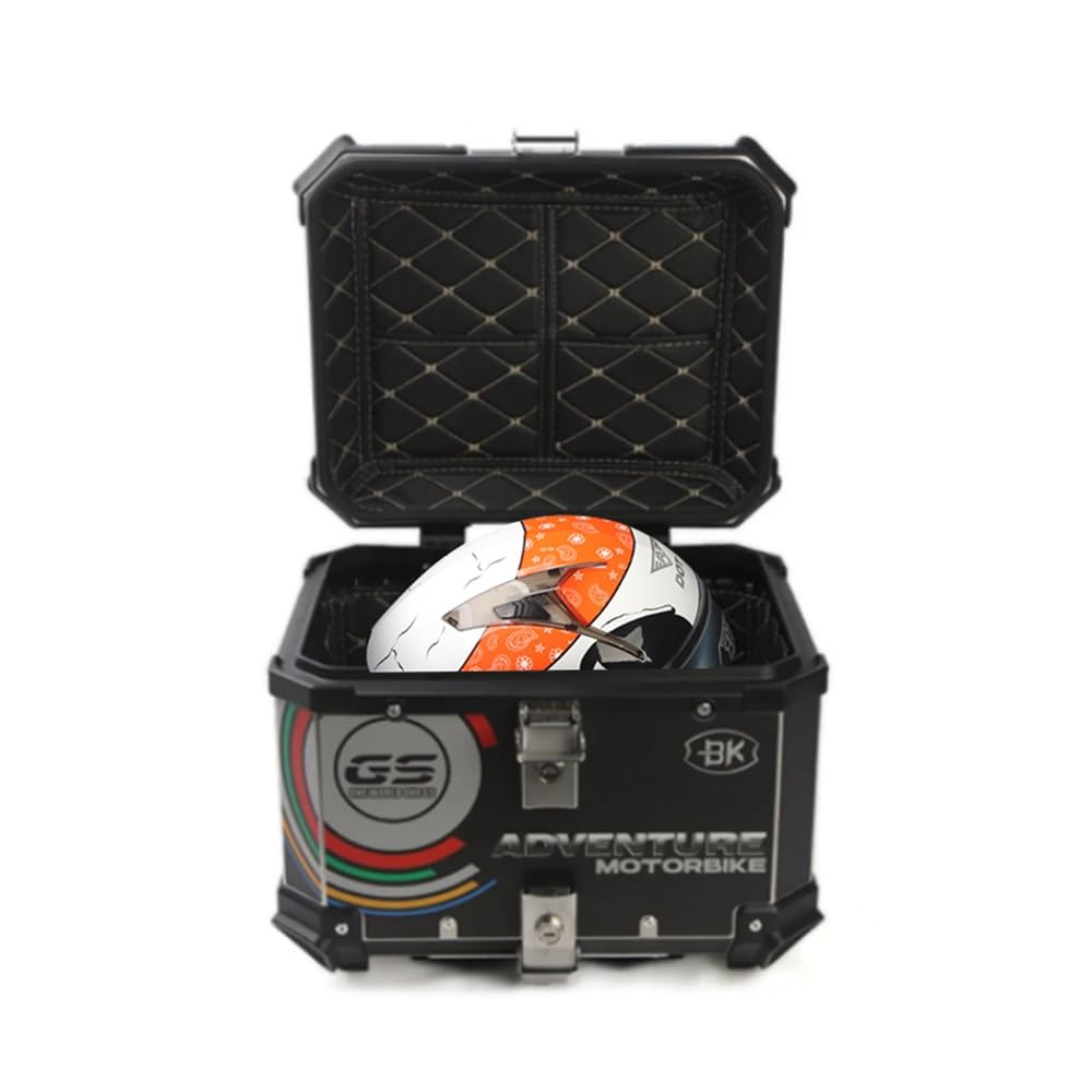 Top Case De Moto Aluminium Top Box, Coffre De Moto en 36L 45L 55L 65L Valise Bagages pour Motos avec Serrure de Sécurité(Noir,65L)