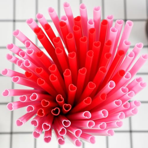 Image of 100pcs Red Heart Straws Bulk 8mm - Individually Wrapped Straws
