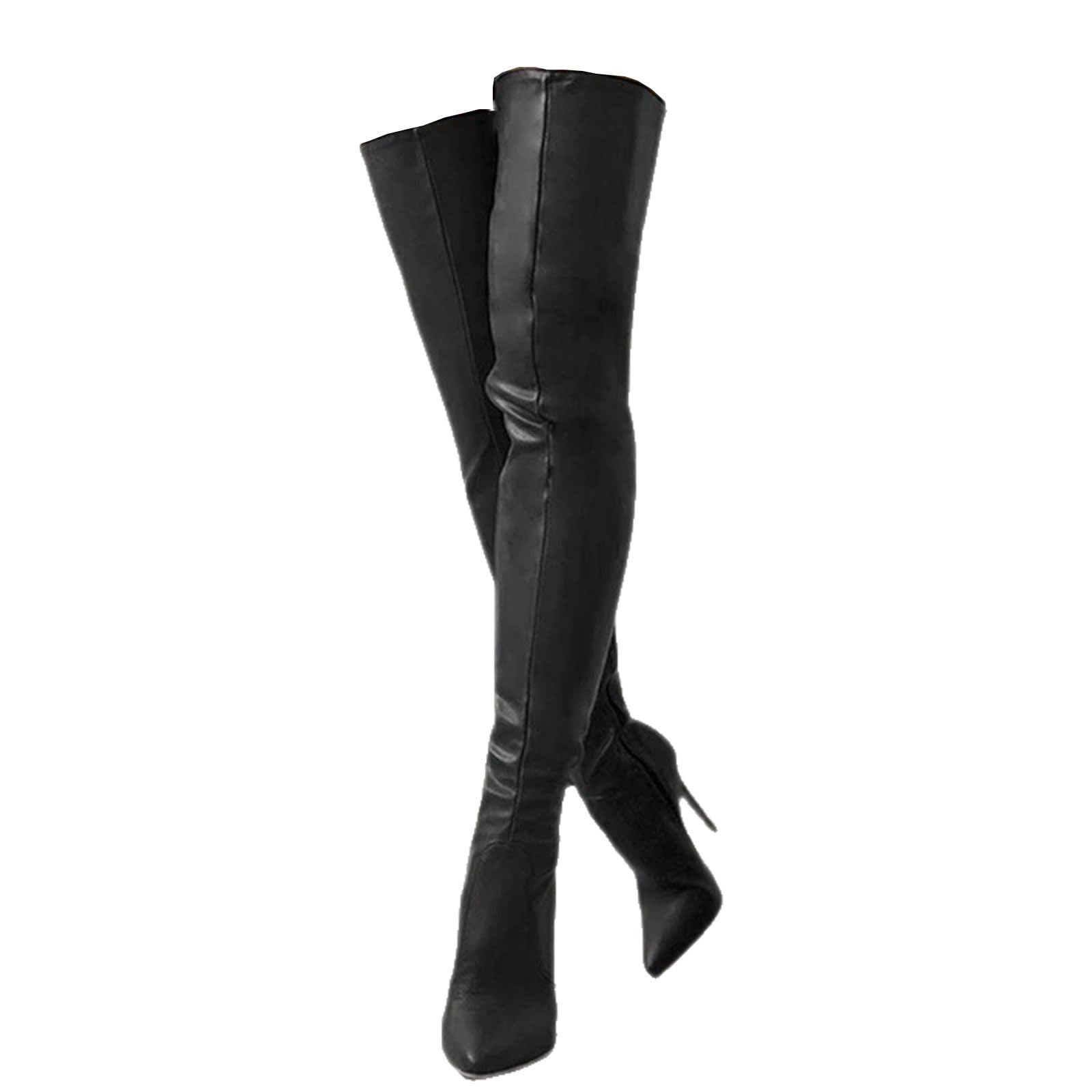 MANYUBEI Women's Over The Knee Boots, Large Size Thigh High Boots Stiletto Heel Pointed Toe Side Zipper Long Boots, Autumn And Winter Boots, 11 CM/4.33 Inches, 46 EU,Black