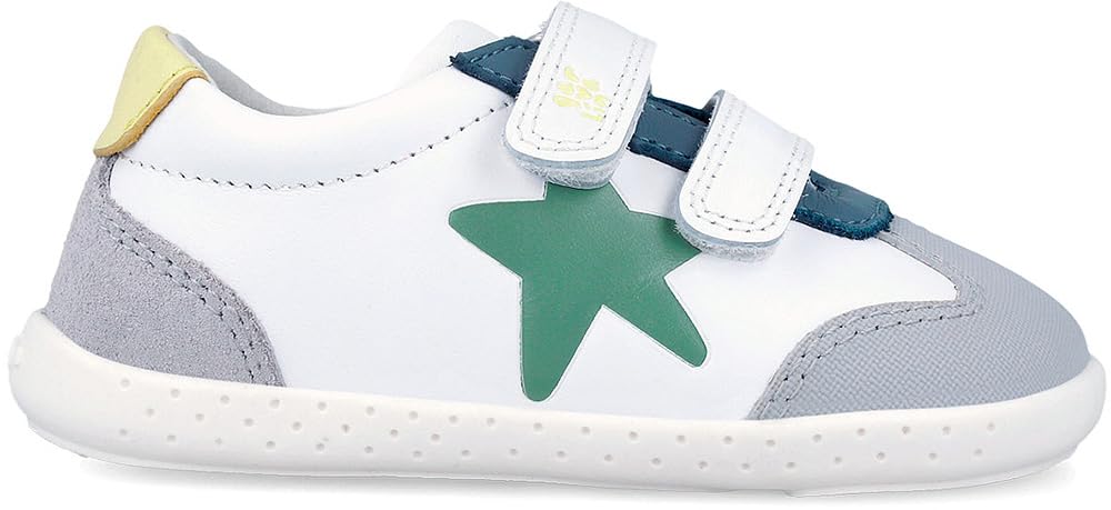 GARVALÍN 262320-C863 - Scarpe ecologiche Barefoot per bambini con doppio nastro adesivo in tessuto, punta larga e suola flessibile bianca blu grigio bambino