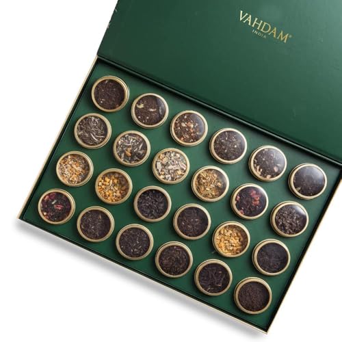 VAHDAM, Luxus Tee Adventskalender 2025 | 24 Einzigartige Loser Blatttees in Dosen | Premium Tee Geschenkbox | Adventskalender 2025 Geschenke für Frauen & Männer