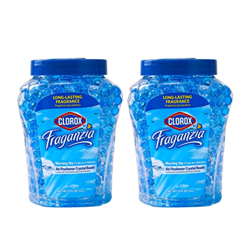 Clorox Fraganzia Crystal Beads Air Freshener Twin Pack Long Lasting Room Deodorizer and Odor Eliminator Gel Beads for Home Car or Office Morning Sky Scent 24 Fl Oz
