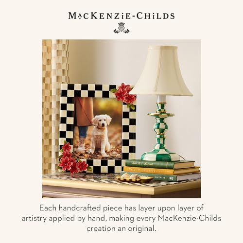 Image of MACKENZIE-CHILDS LED Rechargeable Cafe Table Lamp, Cordless Decorative Lamp, Green-and-White Emerald Check