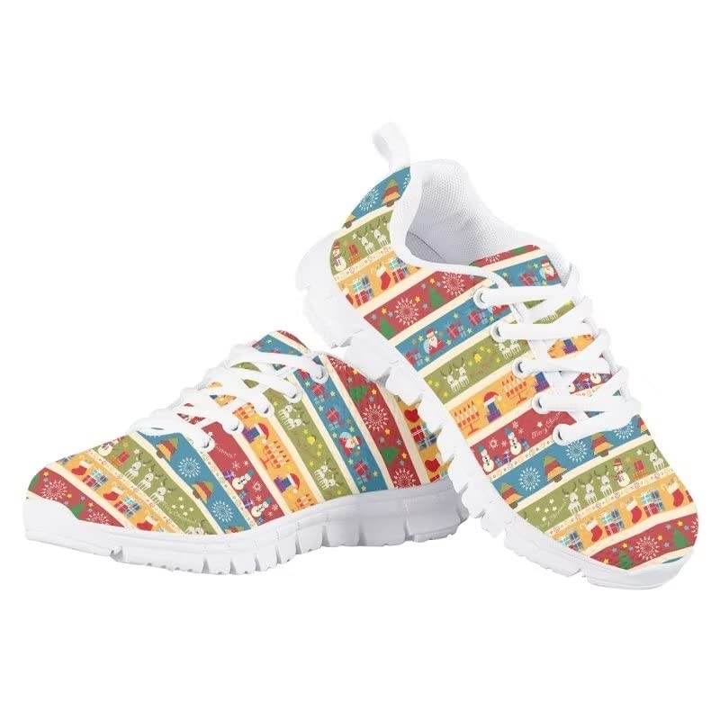AmzPrint Nordic Sweater Pattern Print Red and Black Christmas Shoes for Girls Running Casual Fashion Sneakers Size 14