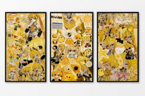 Image of Akita Neru Anime Poster Set of 3 A4 | Vocaloid Inspired Wall Art Prints | Yellow Anime Aesthetic | Matte Unframed Posters for Bedroom, Gaming Room, Hostel & Otaku Room Decor