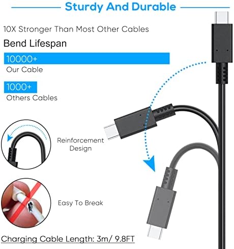 Charging Cable for Nintendo Switch/Switch Lite/Switch OLED, Charger cable for PS5 DualSense Controller/Xbox Controller, for Samsung Galaxy S9 S8 Note 8 and Other USB C Cable (9.8ft) Black