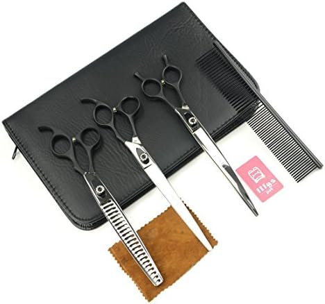 LILYS PET HIGH-END SERIES 7-Inch Japanese 440C Pet Grooming Scissors Set With Beautiful Black Screw,Cutting&Thinning&Two-way Curved shears Kit (Black handle)