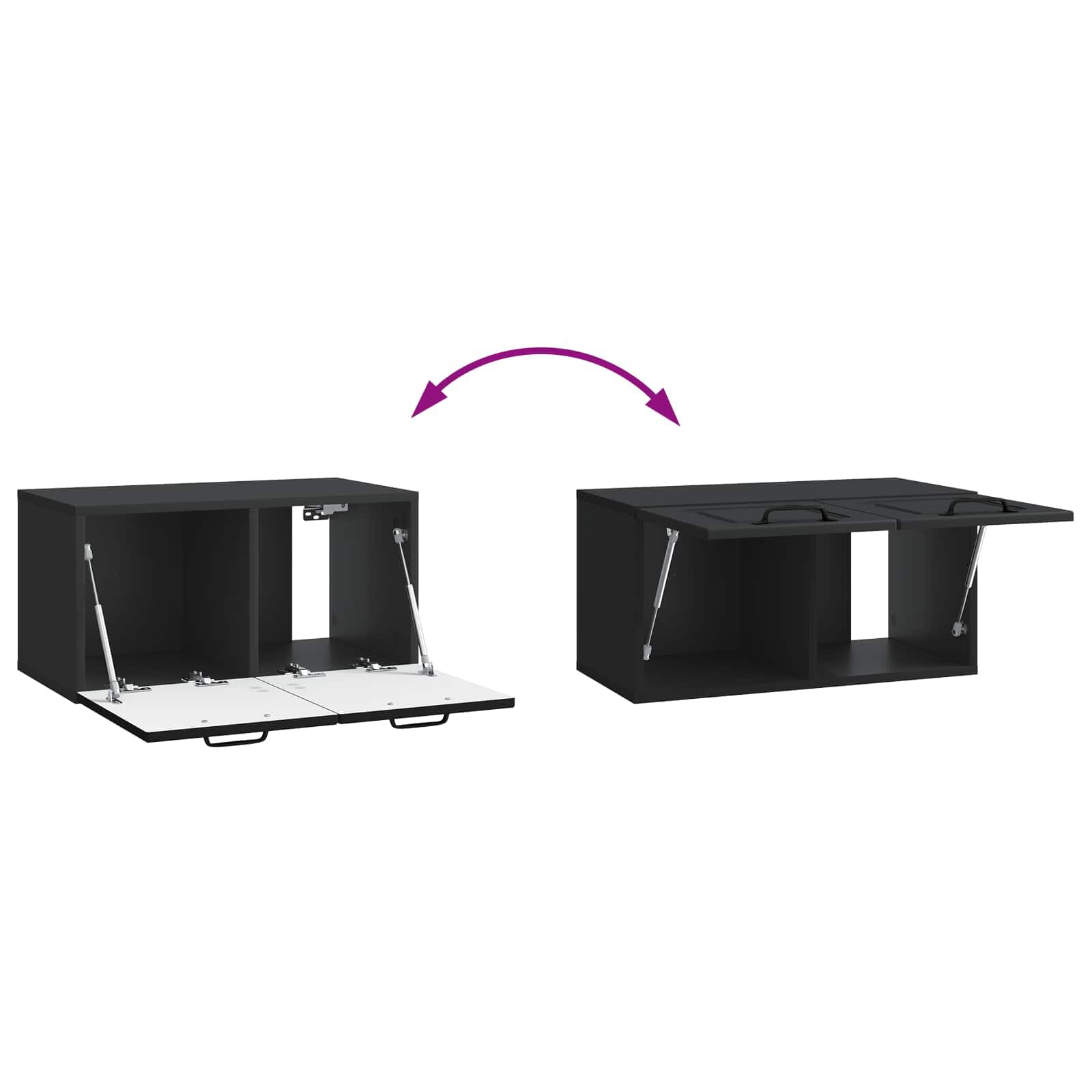 Wandmontierter TV-SchrankSchwarz 59,5x31x30 cm Holzwerkstoff Lowboard Haengend Fernsehtisch Fuer Wohnzimmer Kleines TV Board Platzsparendes Media Center mit 2 90 Grad Schwenktueren