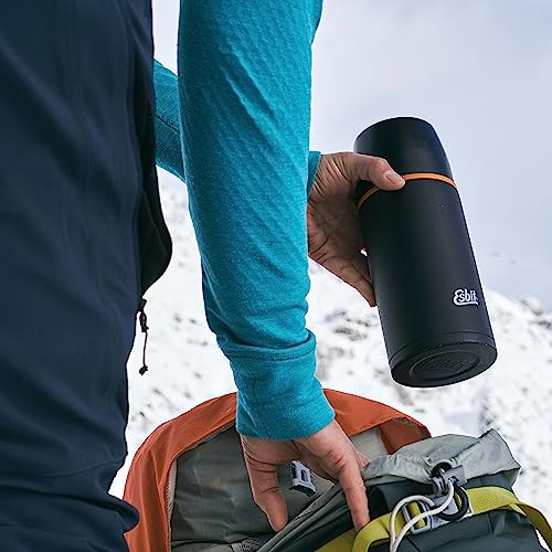 Esbit Edelstahl Isolierflasche Classic 1000 ml in Schwarz - für warme und kalte Getränke - Edelstahl Thermoflasche mit 2 Bechern