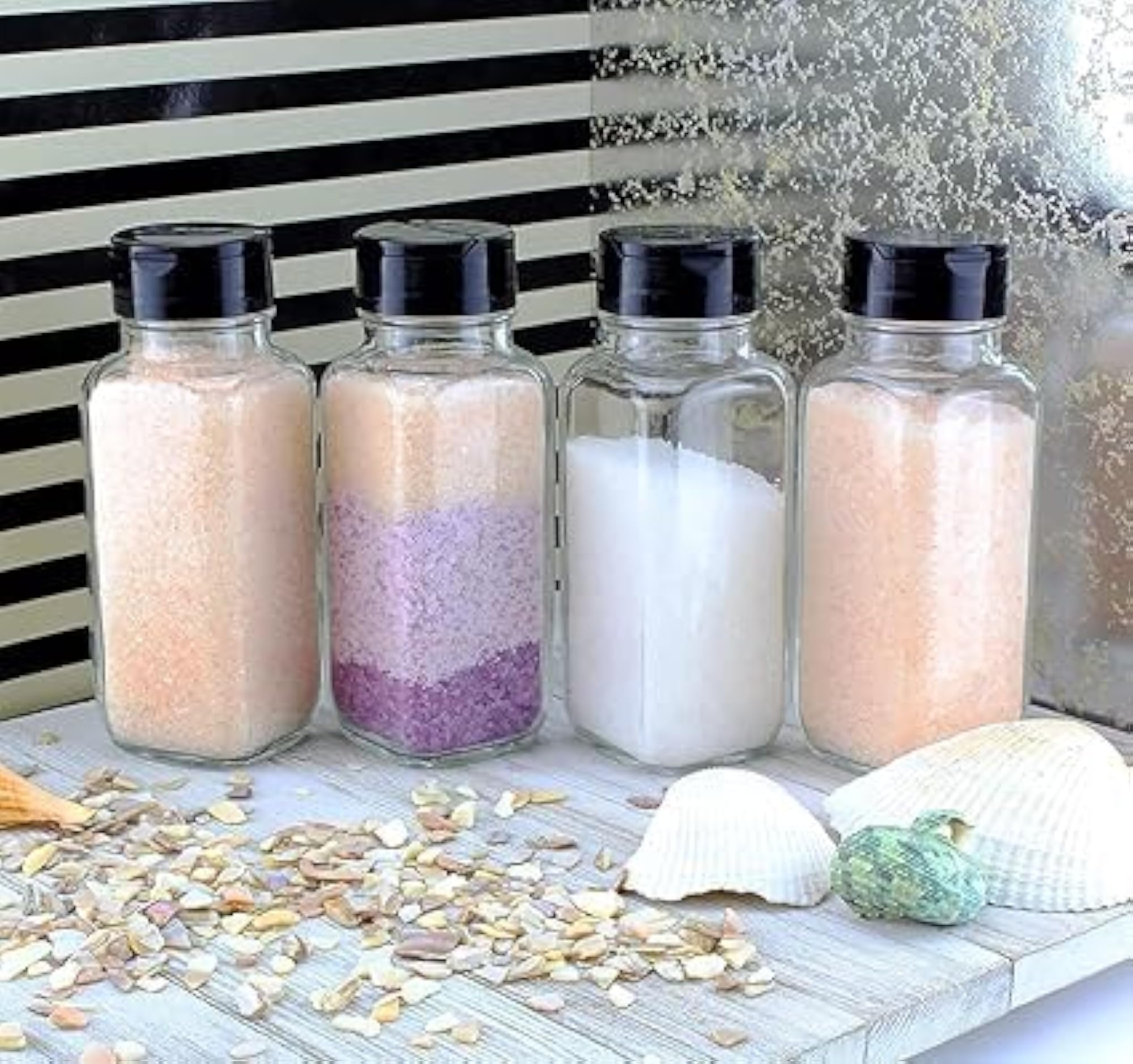 Square Glass Spice Jar Set with Black Sifter Cap, 4 Pcs