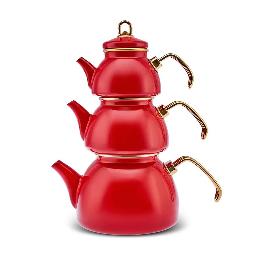 Karaca Edge Mini Inductie Base Rose Theepot Set 1 Liter Deksel, Drinker: 1,5 L, Volume: 2,5 L, Turkse Caydanlik Demlik