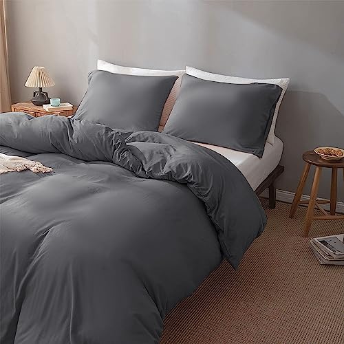 Yorkshire Bedding King Size Duvet Cover Sets Soft Breathable Brushed Microfibre Plain Duvet Cover with Pillow cases Button Closure Quilt Cover Bed Set Grey - Image 3