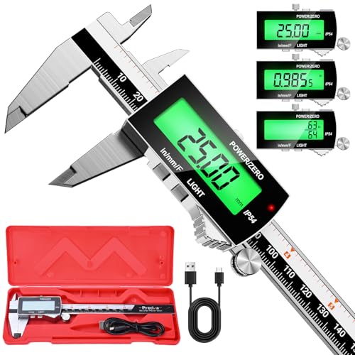 Preciva Backlight Digital Caliper,6inch IP54 Waterproof Rechargeable Electronic Micrometer with LCD Screen, Measurement Conversions for in/MM/F Precision Tool for DIY and Professional Use (Black)