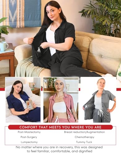 Image of Inspired Comforts Post Surgery Mastectomy Recovery Pajamas Set with Internal Drainage Pockets