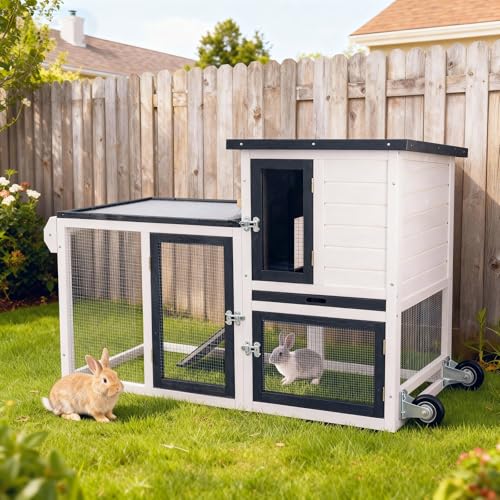 Image of Rabbit Hutch Indoor Outdoor Bunny Cage Small Chicken Coop Asphalt Roof