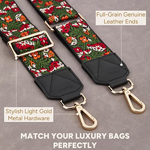 Image of BAKKO Crossbody Strap Top Grain Leather Ends Gold Metal Hardware 2 inch Wide Shoulder Strap Replacement fits Handbags Purses Messenger Duffel Bags Gold Metal Hardware Adjustable Length from 36 inch-57 inch