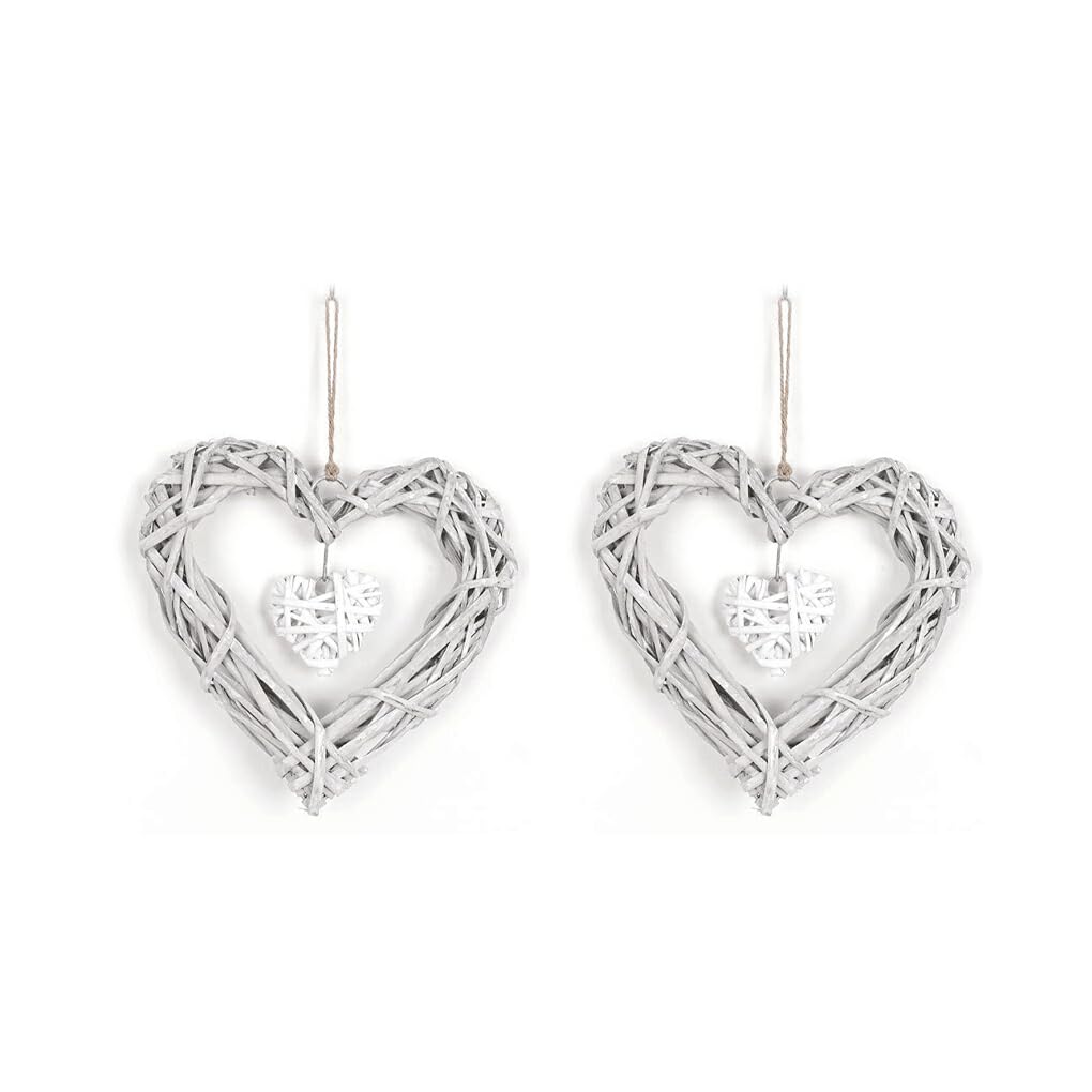BOKIOESDE 2 Pieces Romantic Wicker Rattan Heart Wreath 3D Woven Wedding Home Wall Hanging Ornament Art Crafts Decoration